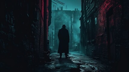 Mysterious Crime Thriller Book Cover with Shadowy Figure in Dark Alley