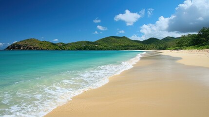 Fototapeta premium Sunlit Beach with Gentle Waves