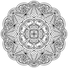 Fototapeta premium Coloring page 404, hand drawn, vector. Mandala 347, ethnic, swirl pattern, object isolated on white background.