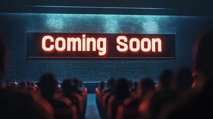 Modern Cinema Experience with Dramatic 'Coming Soon' Display for Movie Enthusiasts