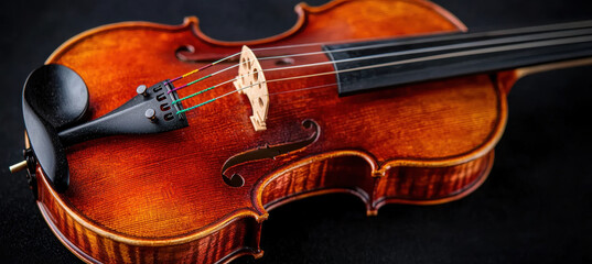 Fototapeta premium Richly detailed violin with glowing wood textures on dark background