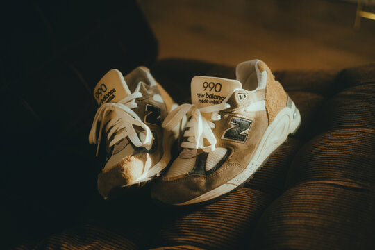 Close up shot of New Balance 990 sneakers. Dusseldorf, Germany. December 22 2024	