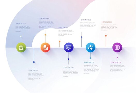 Colorful timeline infographic with circular nodes and pastel gradient background for business strategy.
