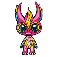 A colorful cartoon monster character with large eyes and vibrant patterns.