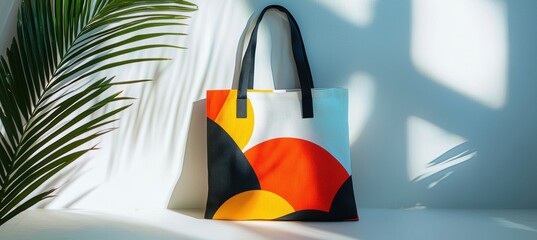 Vibrant Logo Print Tote Bag on White Surface for Modern Design and Branding