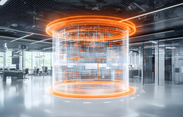 Innovative tech display modern office 3d visualization high-tech environment central perspective...