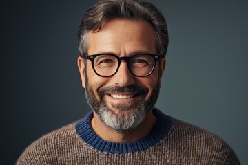 Obraz premium smiling man with glasses and a beard wearing a sweater