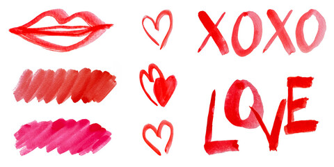 watercolor Love doodles vector PNG, xoxo, hearts