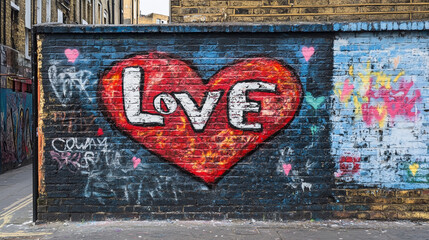 Obraz premium Heartfelt love mural on urban wall celebrates Valentine's Day in the city. 