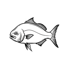 Big-scale pomfret Silhouette line art vector illustration
