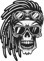 Dreadlock rider skull with glasses