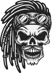 Masculine dreadlock skull with rider glasses