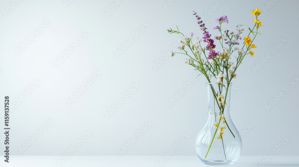 Fototapete elegant display of wildflowers in a glass vase with ample space for text and design elements. genera