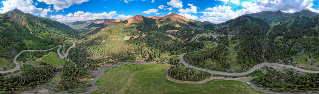 Scenic Panoramic Aerial View of the Million Dollar Highway in Colorado