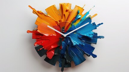 A decorative wall clock that blends minimalist chic with vibrant splashes of color, creating a stunning visual effect