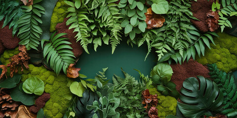 Obraz premium Lush Tropical Greenery Background Fern Moss Leaves