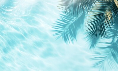 Tranquil Water with Palm Fronds Casting Shadows Under the Bright Sun, Creating a Serene and Refreshing Tropical Atmosphere Perfect for Relaxation or Vacation Theme