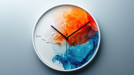A decorative wall clock that blends minimalist chic with vibrant splashes of color, creating a stunning visual effect