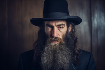 Fototapeta premium Portrait of an orthodox Jewish man with a long beard and black hat