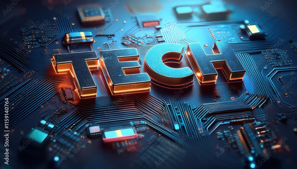 Fototapete vibrant tech word embedded in circuit board design