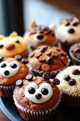 Delightful animal-shaped muffins bring joy with whimsical chocolate chip faces