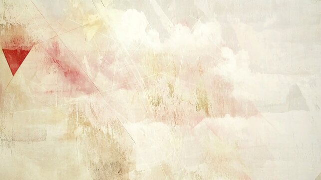 bold combination of abstract geometric shapes overlaid with the soft, pastel-colored hues of a cloudy sky, creating a harmonious blend of chaos and calm. [abstract]:[background] 
