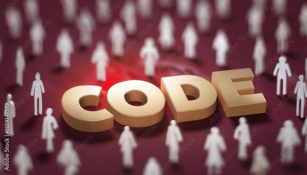 Poster abstract representation of coding with human figures