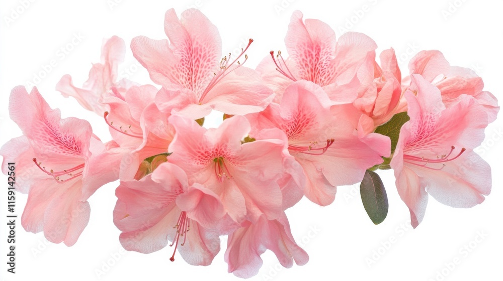 Poster a macro shot of a cluster of pink azalea flowers in soft light, isolated white background, classic a