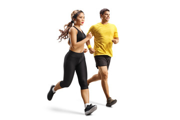 Full length shot of a young asian woman and caucasian man running