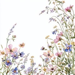Delicate wildflowers in pastel hues, arranged in a serene botanical illustration, showcasing elegant floral art and tranquil natural beauty. © Philipp