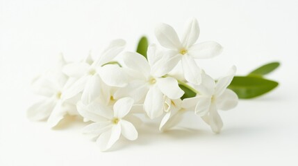 Obraz premium A macro shot of a cluster of white jasmine flowers, isolated white background, minimalistic art style