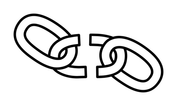 Hand drawn cute outline illustration broken links. Flat vector chain in line art doodle. Slavery or habit escape icon or print. Network disconnection sticker. Url hyperlink. Break free sign. Isolated