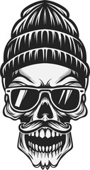 Masculine skull with chill beany hat & glasses