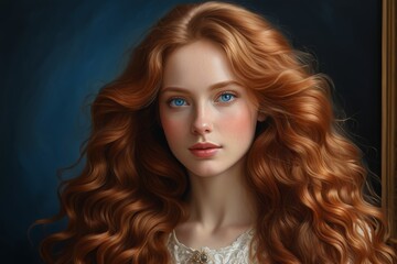 Fototapeta premium redhead haired woman with blue eyes and long curly hair