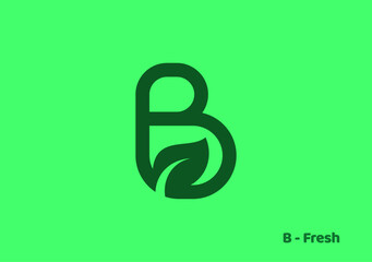 Sleek and modern letter B design featuring a leaf symbol, merging elegance with a nature-inspired touch