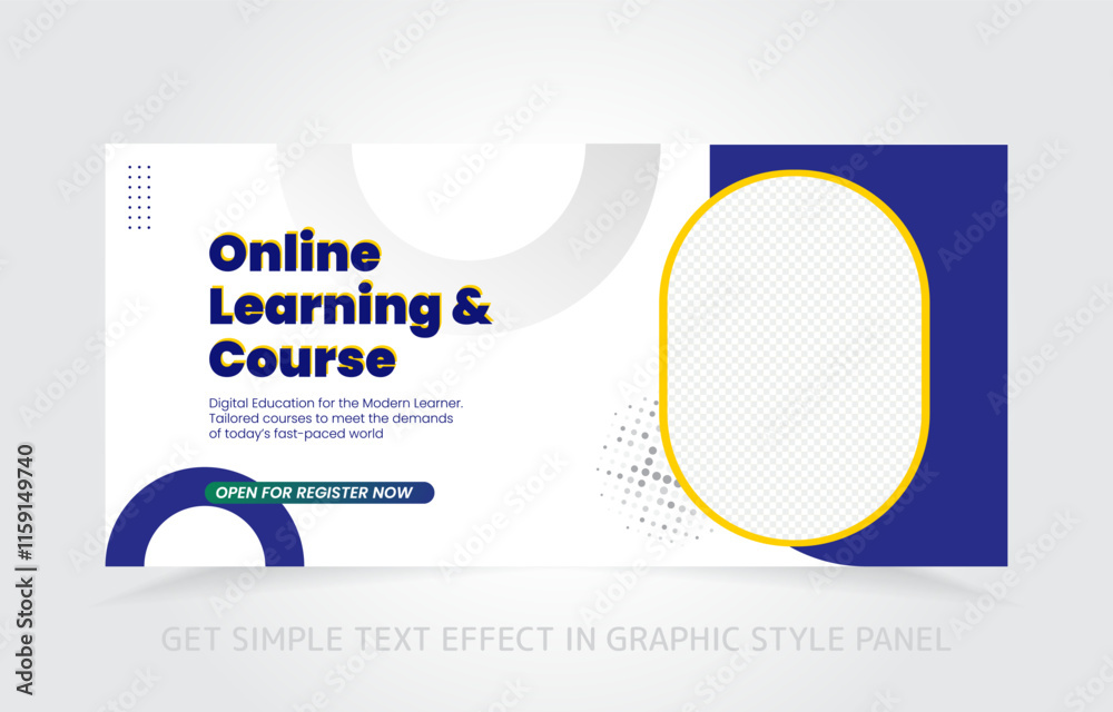 Fototapete banner template design e-learning online and class master with free simple text effect in graphic style panel