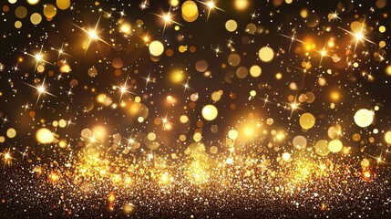 Golden bokeh lights sparkling with a radiant glow, creating an elegant and festive background. Perfect for luxurious celebrations and seasonal decor themes.