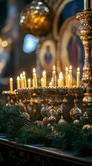 Obraz premium Decorated Orthodox Christmas Candle Stand in a Church, Orthodox Christmas
