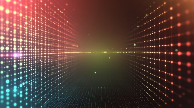 Tech data visualization grid with glowing dots and lines, abstract tech theme