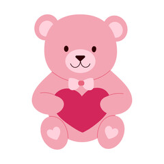 A pink teddy bear with a heart in its chest