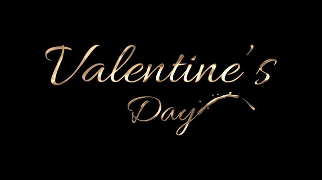 Animation of handwritten Valentine's day gold color black background.suitable for greeting cards, invitations, backgrounds etc.