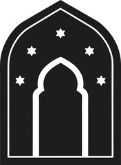 Obraz premium Islamic Arch Door Silhouette with Stars - Vector Illustration