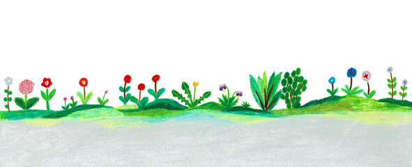 手描きイラスト　野原に咲く花 © K.M.S.P.