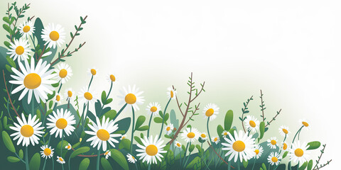 Fototapeta premium Spring Meadow Daisies Flowers Nature Floral Border Background