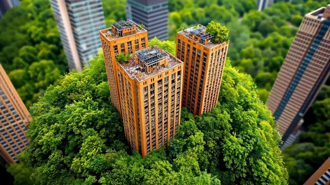 The once bustling metropolis now lay abandoned and forgotten, its towering buildings engulfed by a sea of vibrant green foliage as nature reclaimed its dominion over the decaying urban landscape.