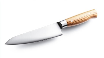 Fototapeta premium Professional Chef Knife with a Wooden Handle on a White Background