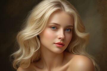 Fototapeta premium blond woman with blue eyes and red lips posing for a picture