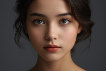 Fototapeta premium portrait of a woman with a very large eye and a very short hair