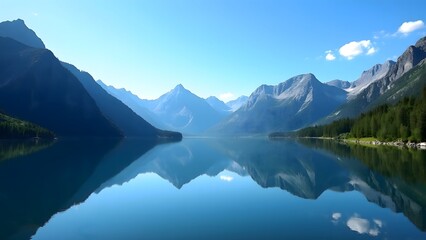 Serene Mountain Lake Reflection Peaceful Blue Sky Landscape