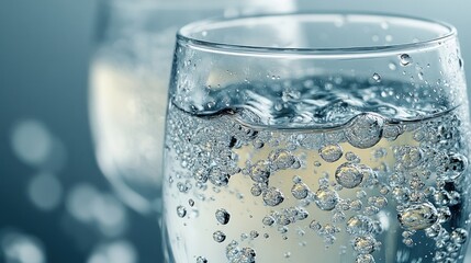 Sparkling water in glasses, close-up.